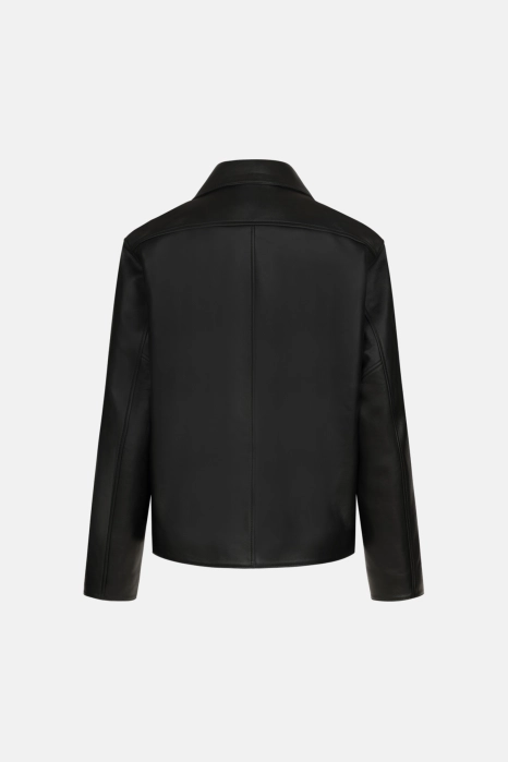 Leather jacket with flap pockets