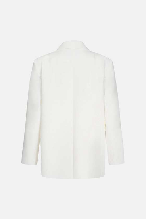 Double-breasted cotton blazer with shoulder pads - photo 2