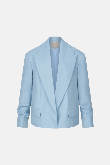 Oversized wool blazer with gathering on the sleeve