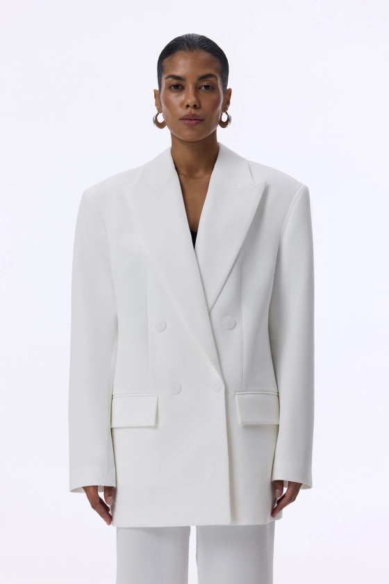 Double-breasted cotton blazer with shoulder pads - photo 3