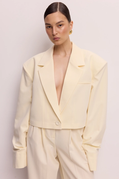 Cropped cotton blazer with gathered details on the sleeves