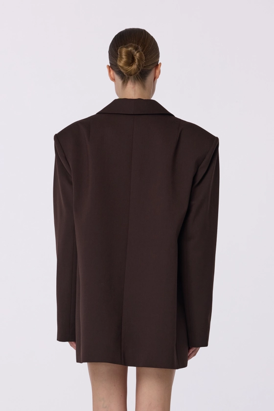 Oversized double-breasted wool blazer with shoulder pads - photo 4