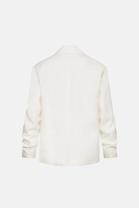 Oversized linen blazer with gathered details on the sleeves