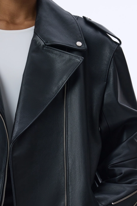 Leather jacket with shoulder pads and belt