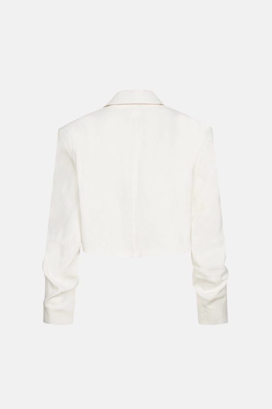 Cropped linen blazer with gathered details on the sleeves - photo 2