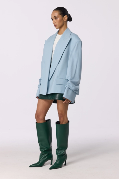 Oversized wool blazer with gathering on the sleeve