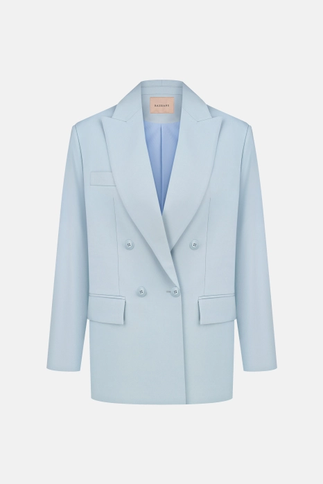 Oversized double-breasted wool blazer with shoulder pads