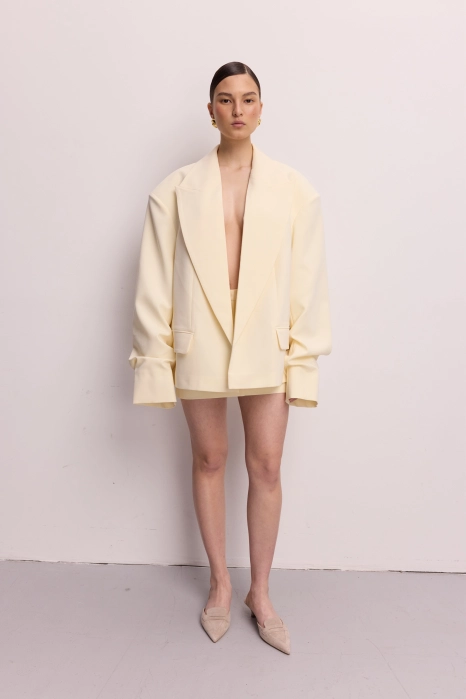 Oversized cotton blazer with gathered sleeves